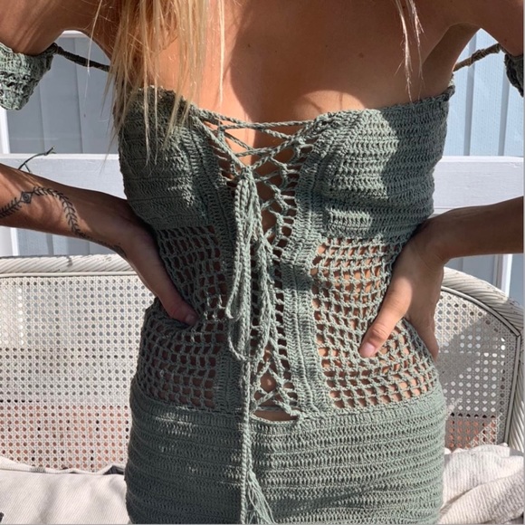 Andi Bagus Birdie Dress in Seamist Size XS/S Crochet Mini Coverup Dress Olive 🌞 - Picture 7 of 9